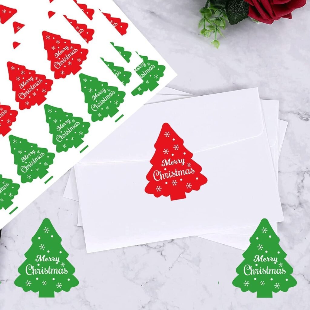 300 Pcs Christmas Envelope Seal Stickers Christmas Tree Labels Merry Christmas Stickers for Gift Invitation Greeting Card Envelopes - Christmas Tags Xmas Holiday Stickers for Christmas Party Favors