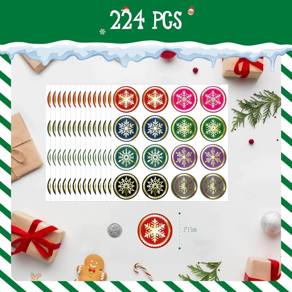 250 PCS Merry Christmas Stickers, 5 Gold Foil Designs Envelope Seal Self-Adhesive Sparkling Labels for Christmas Supplies Gifts  Cards Decors Winter Holiday Decoration (1.6” Each)