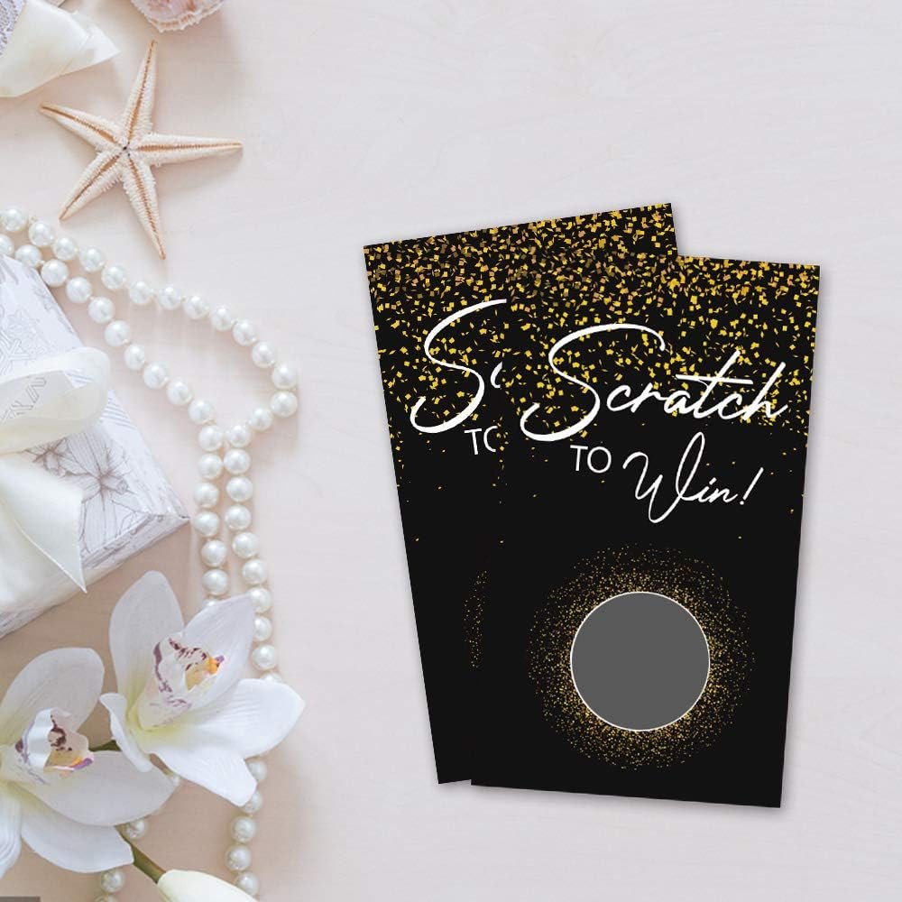 50 Black Gold Blank Gift Certificate Scratch Off Cards Vouchers for Small Business Restaurant, Spa Beauty Makeup Hair Salon, Christmas Birthday Holiday, Wedding Bridal Baby Shower Favors Games