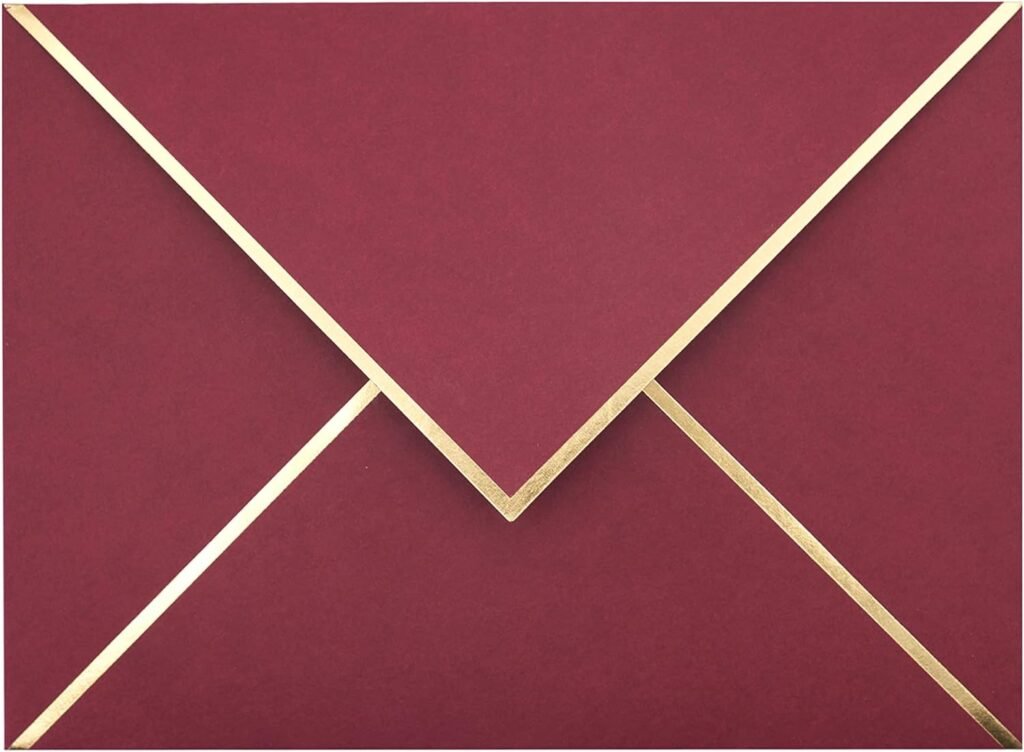 A7 Envelopes - 25-Pack V Flap Foil Border Luxury Mailing Envelopes for 5 x 7 Cards - for Wedding, Invitations, Baby Shower, Graduation, Birthday, Bridal Shower, Christmas - 5.25 x 7.25 (Burgundy)