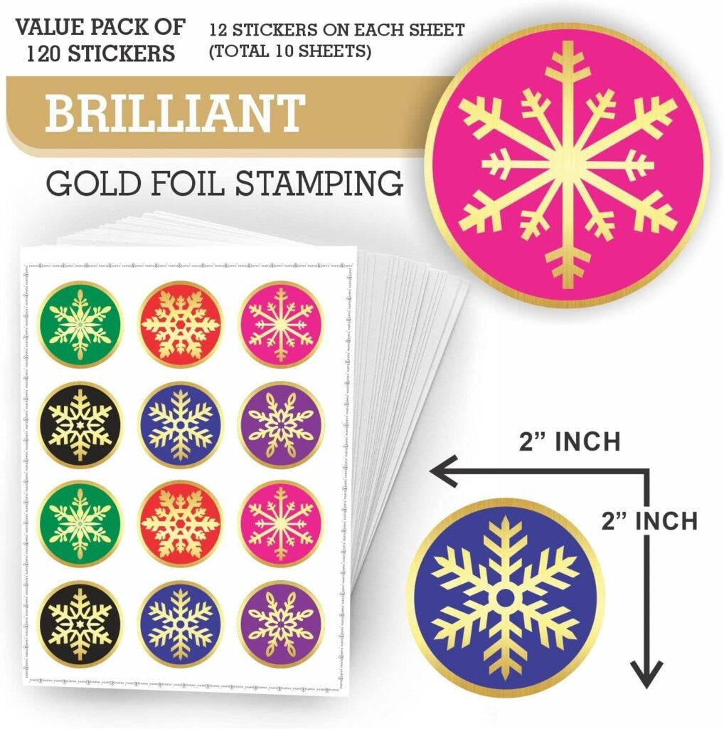Merry Christmas Stickers Seals Labels - (Pack of 120) 2 Large Round Gold Foil Stamping on Red for Cards Gift Envelopes Boxes