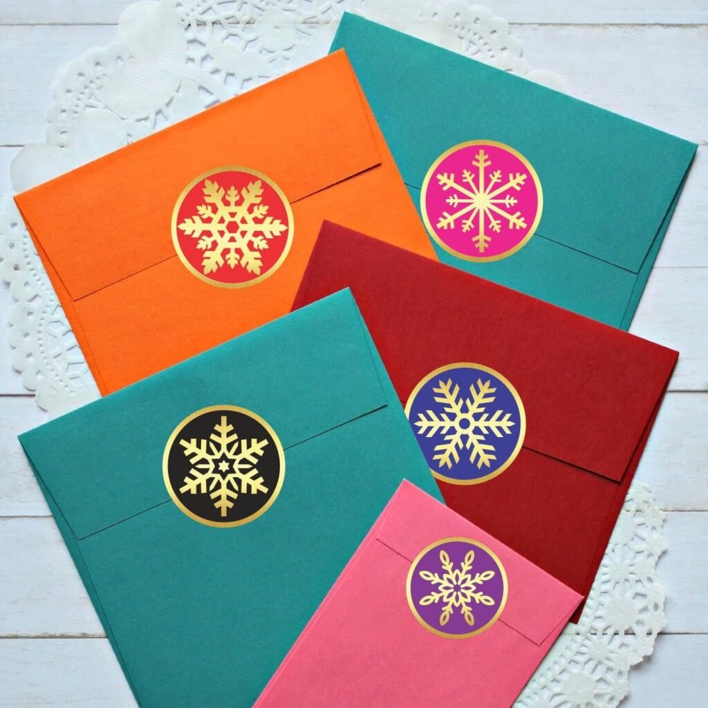 Merry Christmas Stickers Seals Labels - (Pack of 120) 2 Large Round Gold Foil Stamping on Red for Cards Gift Envelopes Boxes