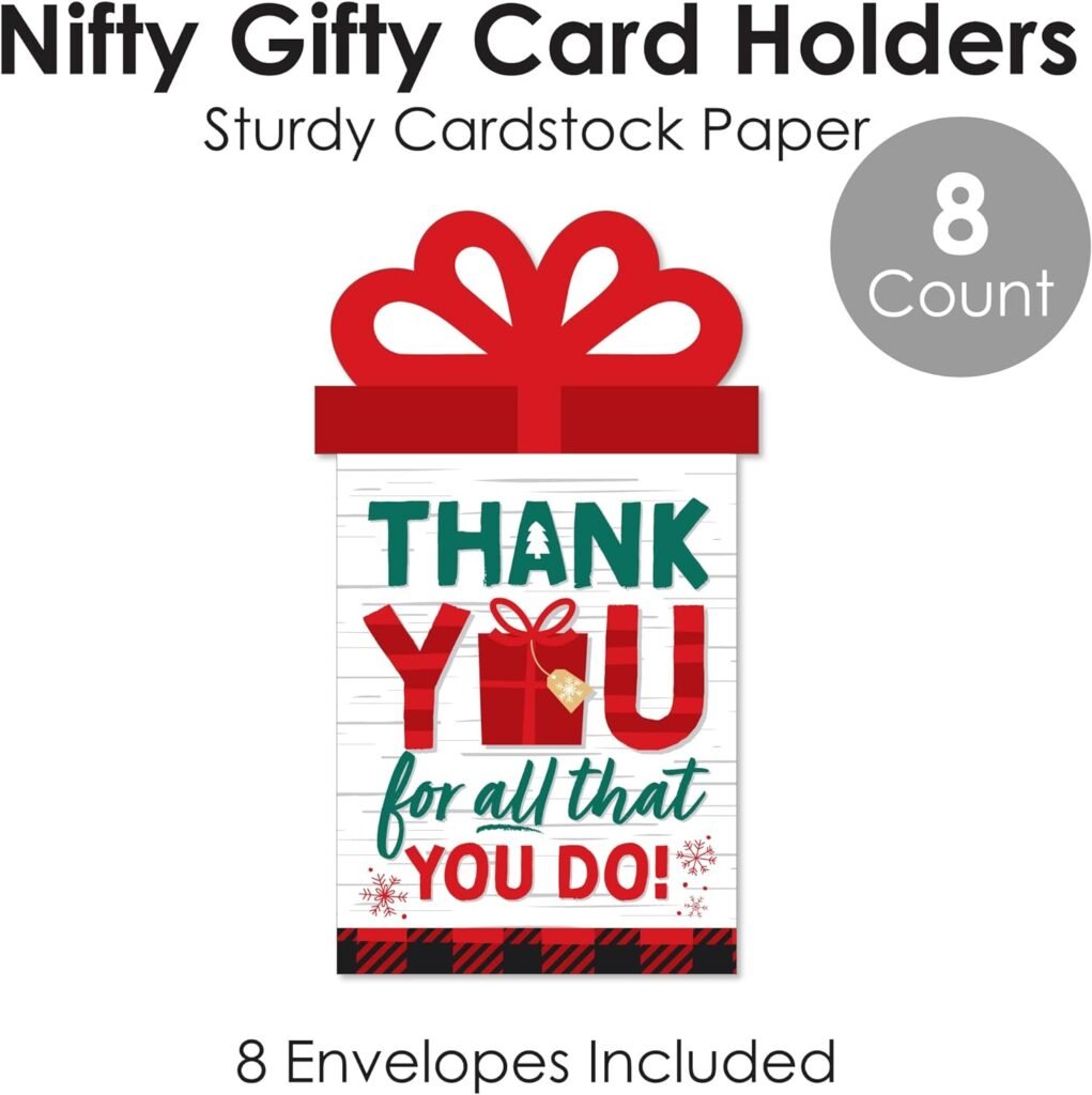 Big Dot of Happiness Holiday Thank You - Christmas Appreciation Money and Gift Card Sleeves - Nifty Gifty Card Holders - Set of 8