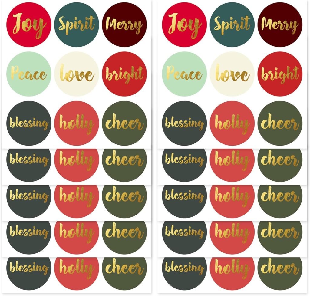 Christmas Stickers | Christmas Envelope Seals | 1.4 inch | Gold Foil | Inspirational Positive Word | Waterproof | 90-Pack for Christmas Gifts, Holiday Stickers for Envelopes, Holiday