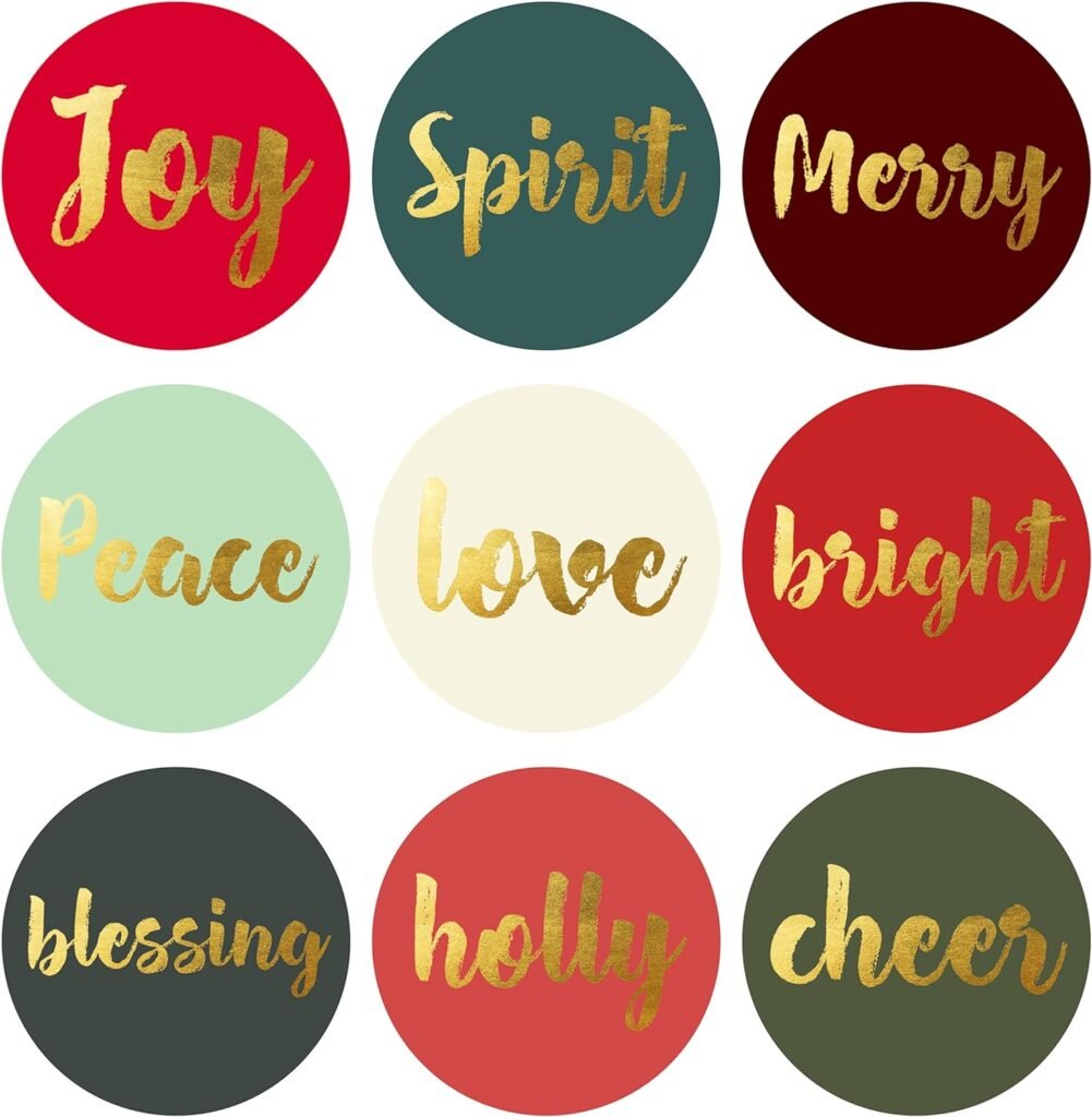 Christmas Stickers | Christmas Envelope Seals | 1.4 inch | Gold Foil | Inspirational Positive Word | Waterproof | 90-Pack for Christmas Gifts, Holiday Stickers for Envelopes, Holiday