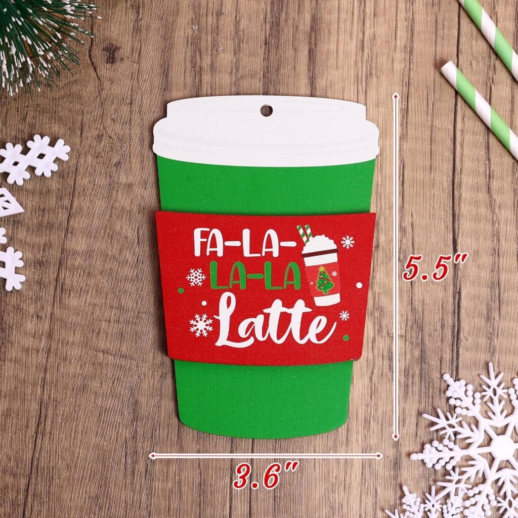 Huray Rayho 4 Pack Christmas Coffee Gift Card Holders Christmas Wooden Coffee Money Holders Cash Holders Gift Funny Christmas Tree Ornaments (Gift Card Not Included)